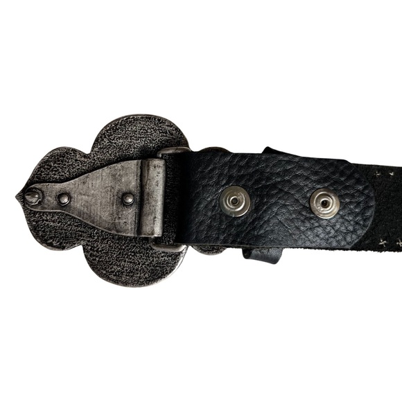 Cache bejeweled buckle, cowgirl belt, black leather studded, sz S, EUC vintage - Picture 4 of 13
